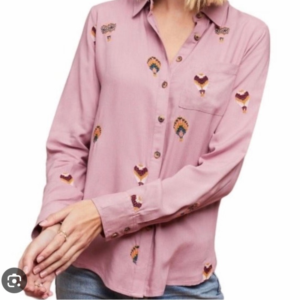 Anthropologie Hot Air Balloon Mauve Long Sleeve Button Down